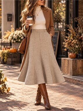 OGL NWT Beige Heathered Flare Midi Skirt XS